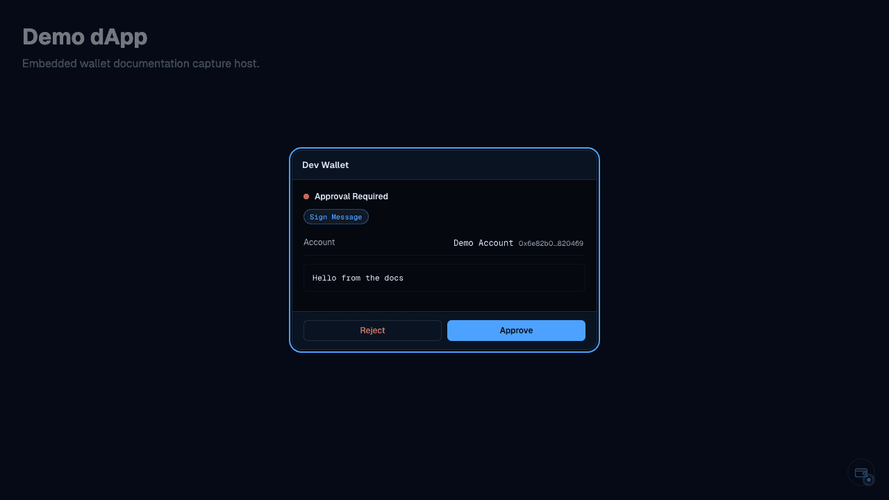 Signing modal with Approve and Reject buttons